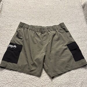 Casual Green and Black Cargo Shorts with Elastic Waist